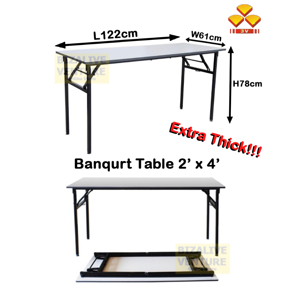 EXTRA THICK 3V Foldable Wood Top Banquet Table 2ft X 4ft Gaming