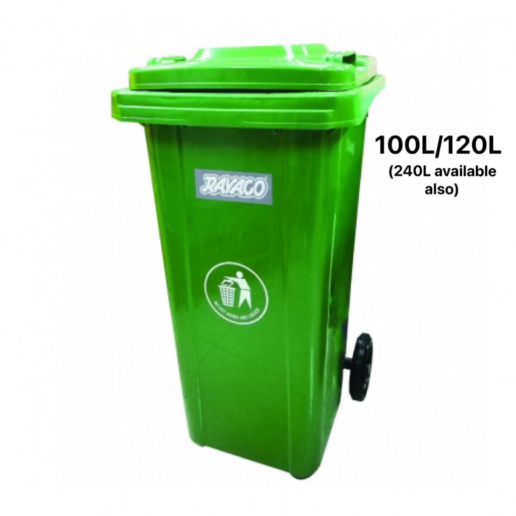 Rayaco 100L 120L Big Large Mobile Commercial Green Dustbin Garbage