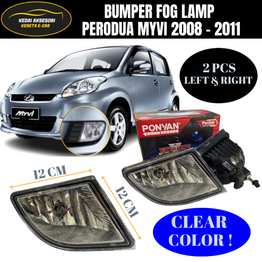 Fog Lamp Bumper Perodua Myvi Clear Color Pc Left Right Set