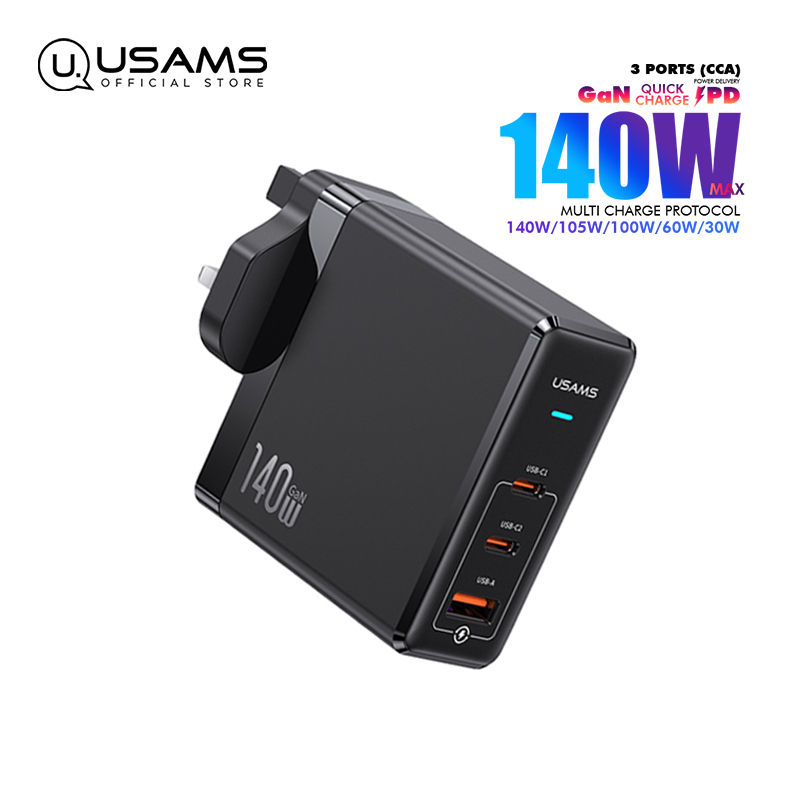 USAMS 3 Ports 140W GaN USB Type C Fast Charger PD 3 1 Quick Charge 4 0