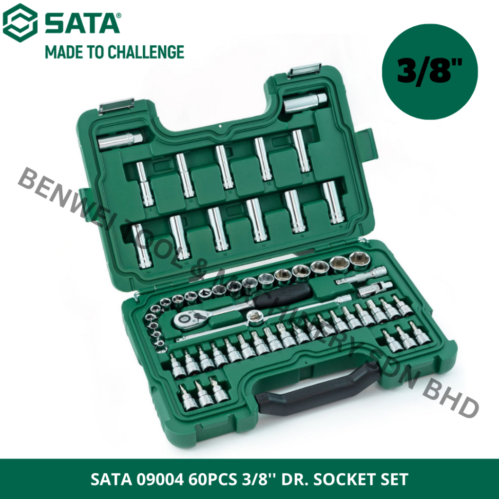 SATA 09004 60PCS 3 8 DR SOCKET SET JUNIOR 3 8 SOCKET AND RATCHET