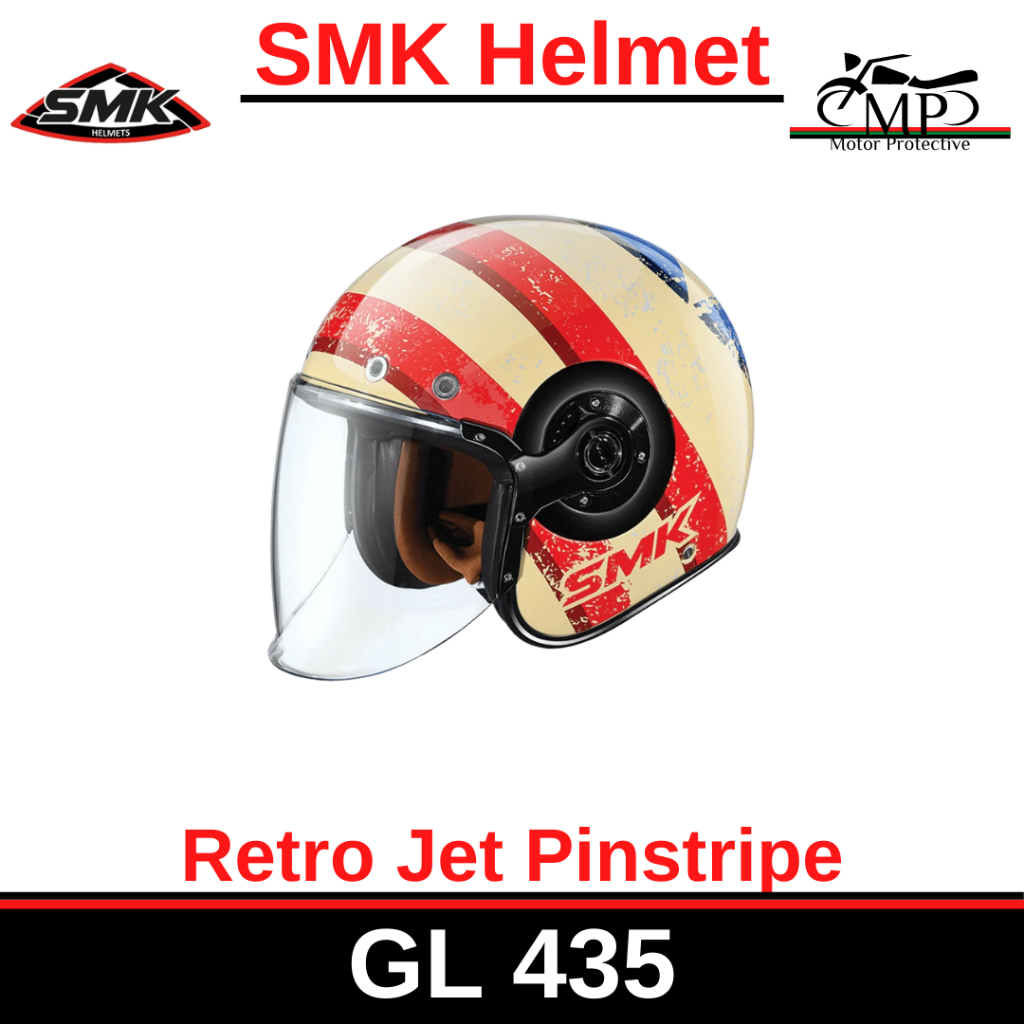 SMK Helmet Retro Jet Pinstripe Open Face Helmet Shopee Malaysia