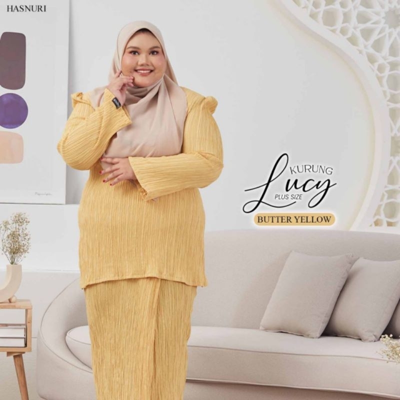 Baju Kurung Lucy Plussize HASNURI Regular Moden Minimal Bahu Puff