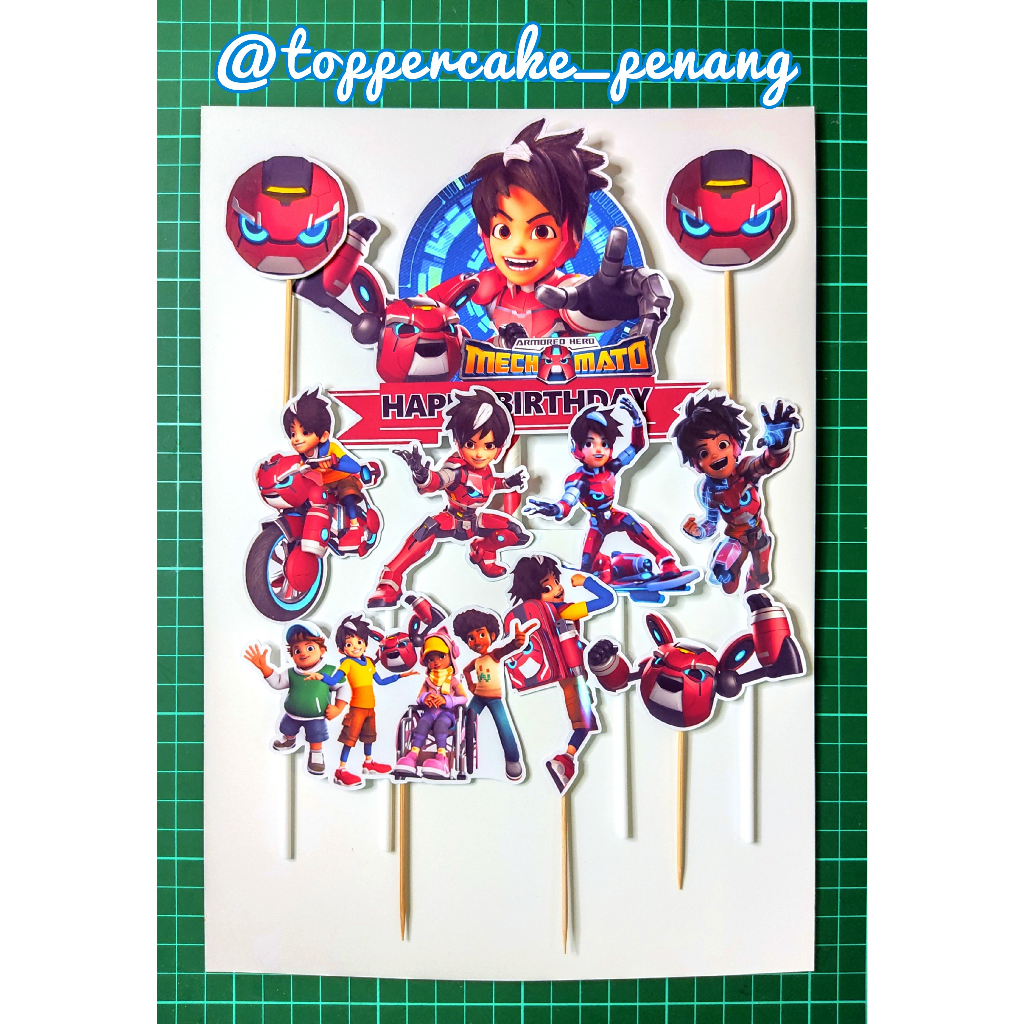 Mechamato Happy Birthday Decoration Set Cake Topper For Birthday Cake