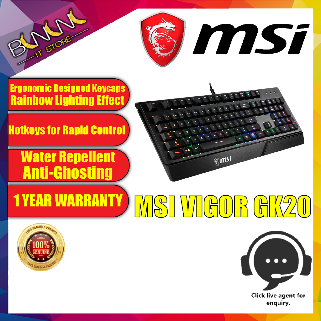 MSI Vigor GK20 RGB Gaming Membrane Keyboard With Anti Ghosting And