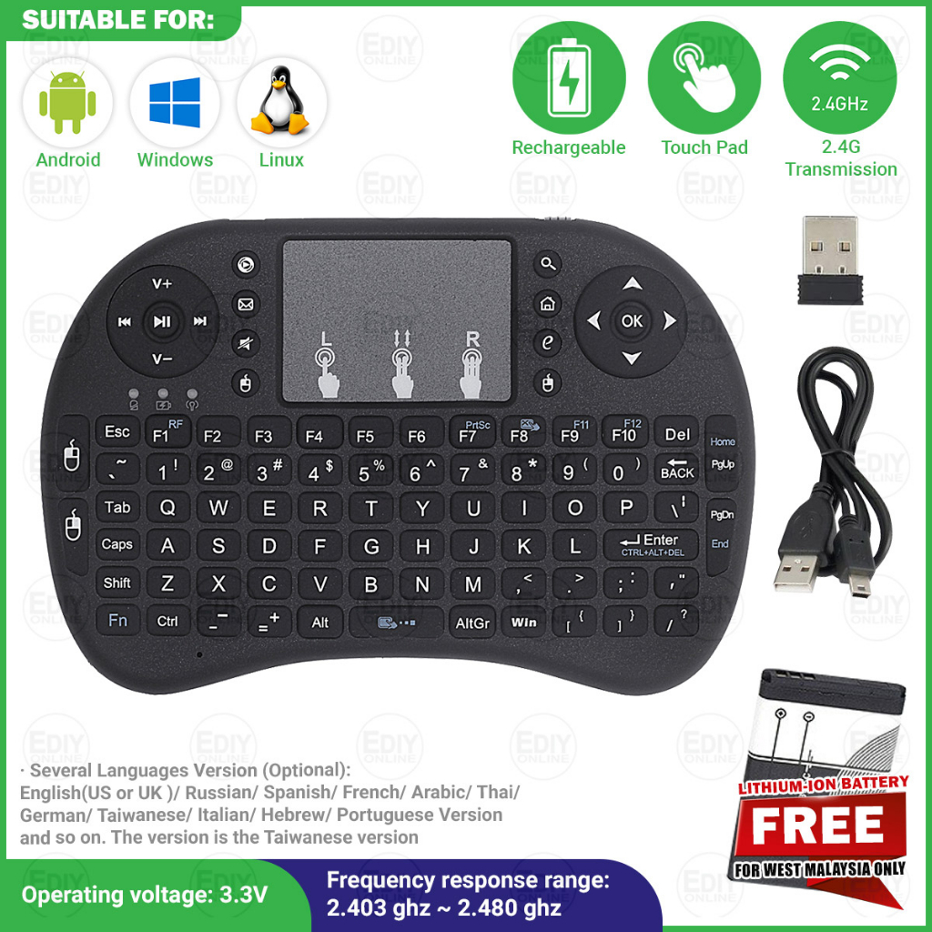 I8 Mini Wireless Keyboard Air Mouse 2 4GHz Remote Control PC Google