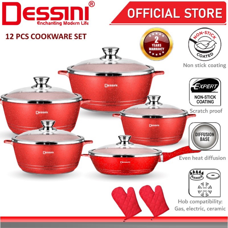 Dessini Italy Granite Aluminium Non Stick Casserole Pot Bowl Deep Fry