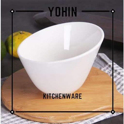 Yohin White Ceramic High Body Oblique Bowl Mangkuk Serong Tinggi