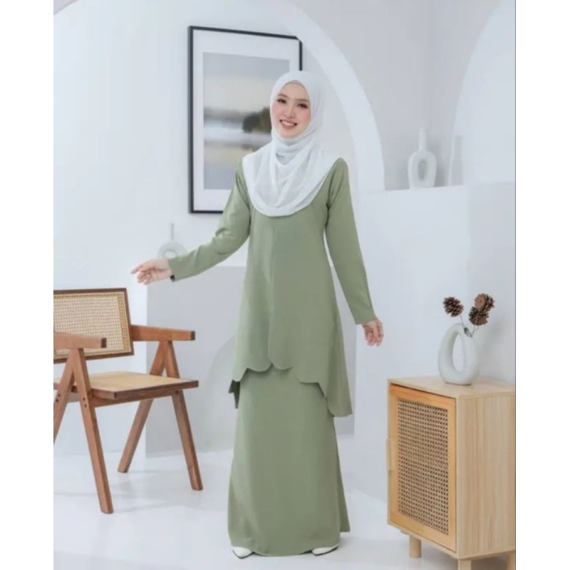 Baju Kurung Olive Green Saiz S Shopee Malaysia