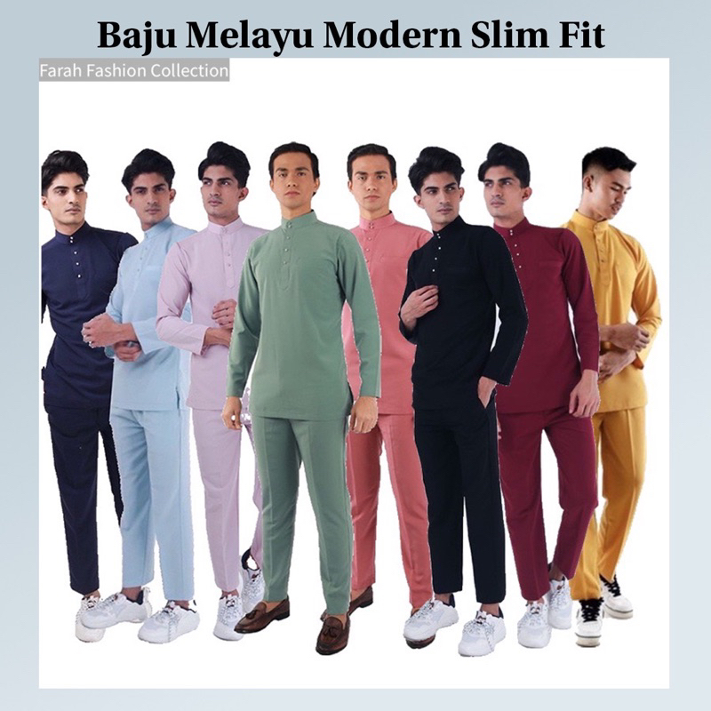 RestockPazze Baju Melayu Modern Slim Fit Baby Blue Navy Blue Maroon