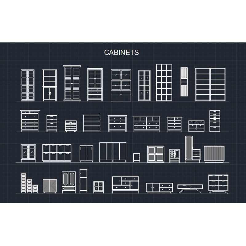 Autodesk AutoCAD Block Template Cabinet Drawers Chest SET OF 36 Dwg