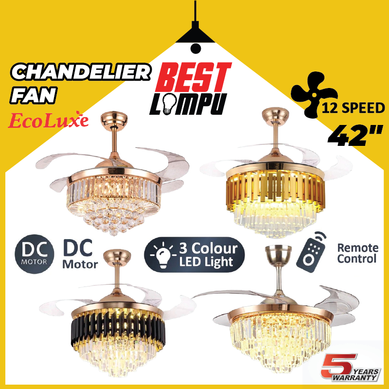 Ecoluxe Dc Motor Chandelier Ceiling Fan Crystal Fan Colour Led