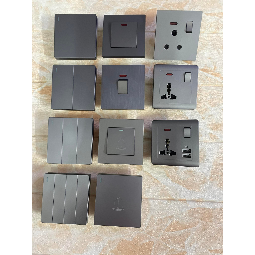 Gray Color Electric Sockets A Universal Plug Socket A Round A