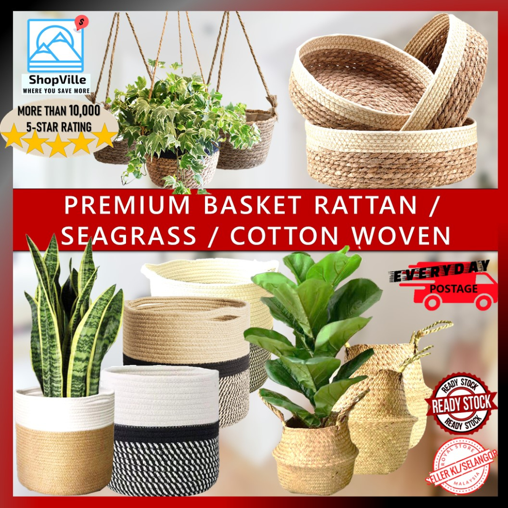 Basket Cotton Rope Rattan Seagrass Nordic Vase Pot Storage Multipurpose