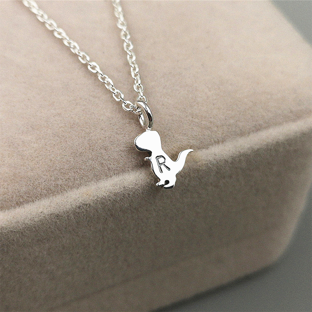 T Rex Necklace Silver Initial Dinosaur Necklace Tyrannosaurus Dinosaur