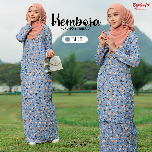 Byreefa Kemboja Kurung Moden Printed Wudhu Friendly Kain Kipas Belakang