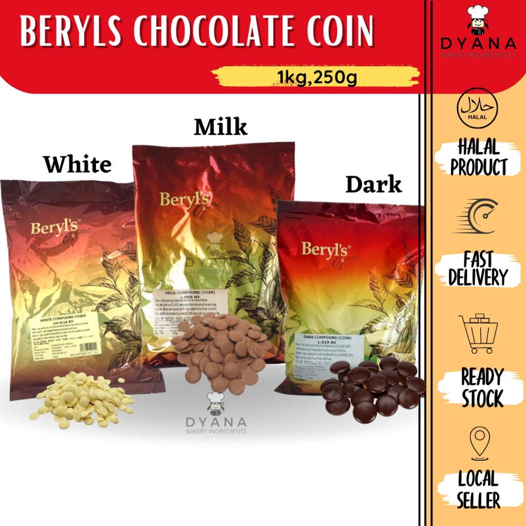 Beryl S Chocolate Compound Coin Dark Milk White 250g 500g