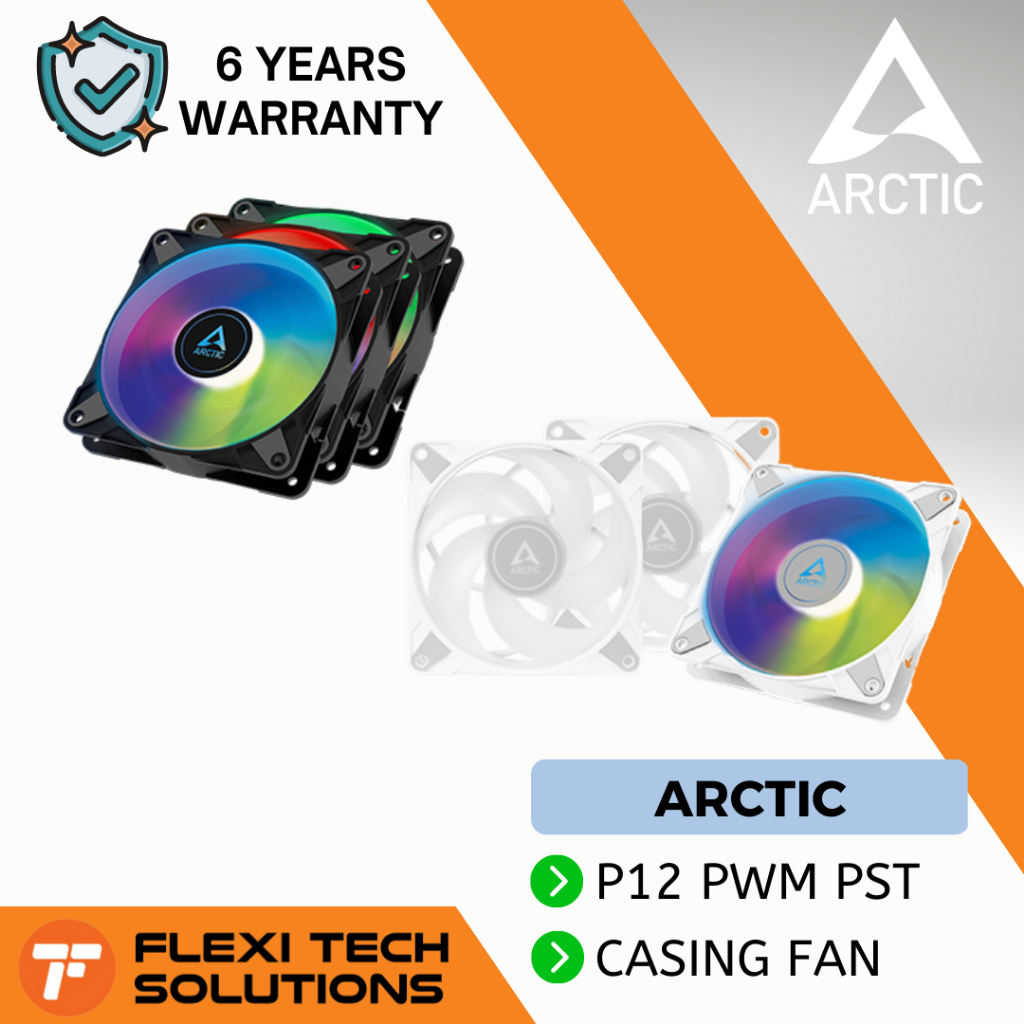 Flexi Tech ARCTIC P12 PWM PST A RGB 120mm Case Fan Black White 3 Pack