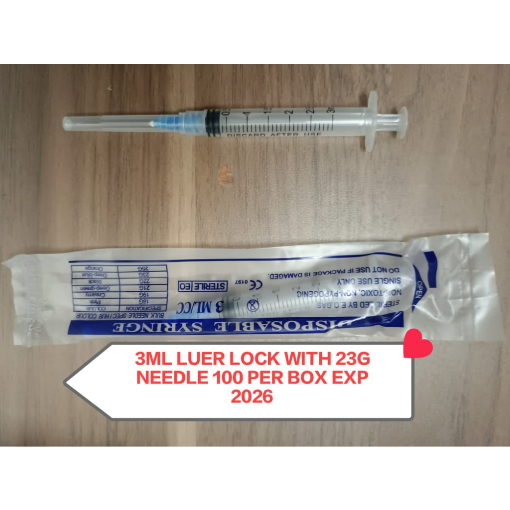 DISPOSABLE LUER LOCK 3ML SYRINGE WITH NEEDLE 23G X 1 1 2 JARUM