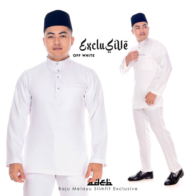 FREE BUTANG Baju Melayu Cutting Moden Slim Fit Exclusive OFF WHITE