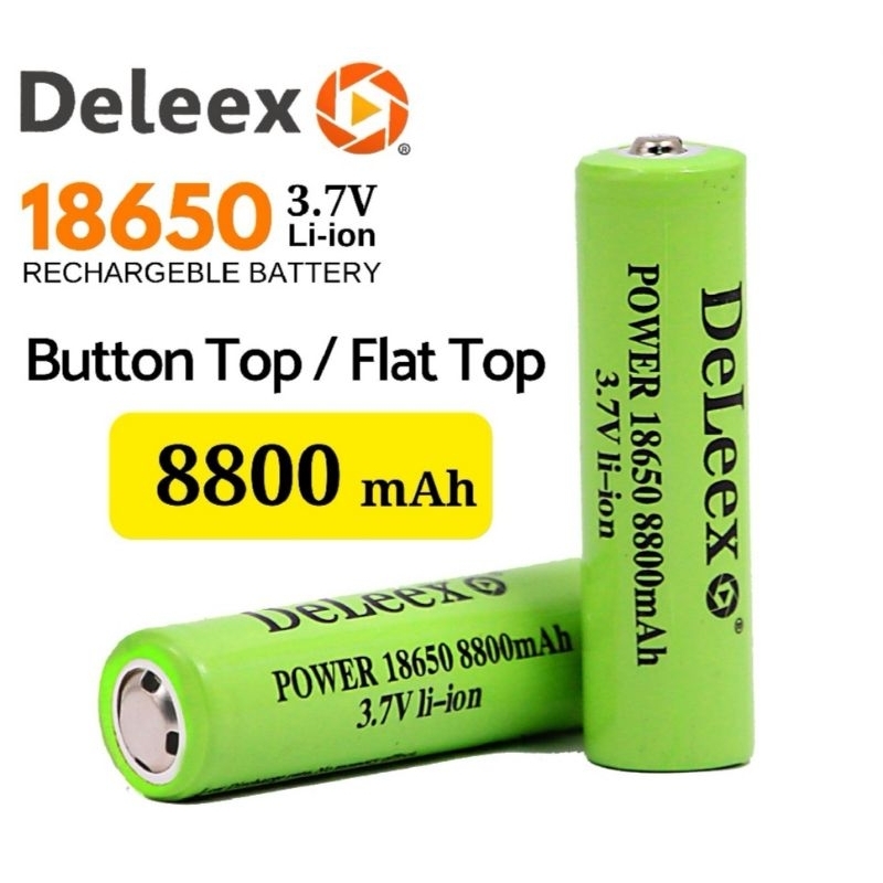 Bateri Boleh Cas Semula DELEEX 18650 3 7V Button Top Flat Top Cas