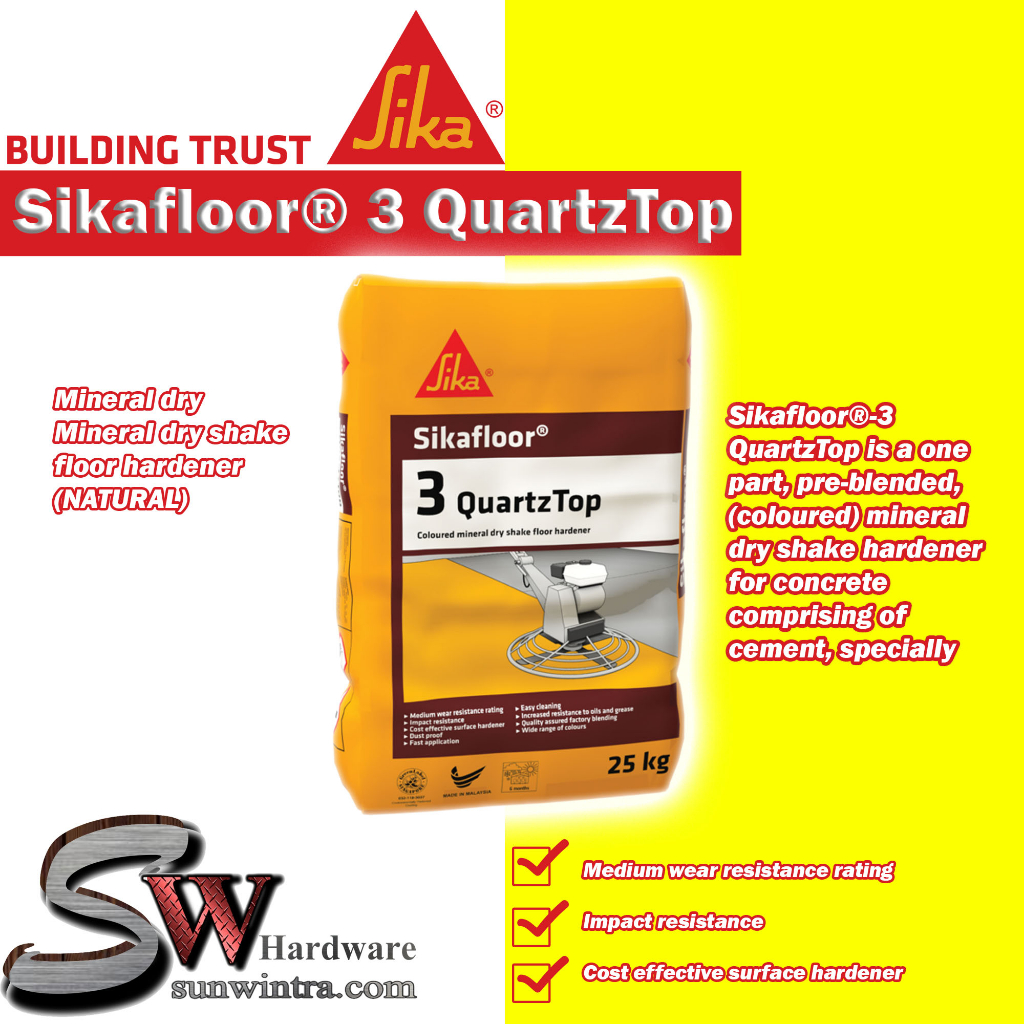 SIKA SIKAFLOOR 3 QUARTZTOP MINERAL DRY SHAKE FLOOR HARDENER 25KG