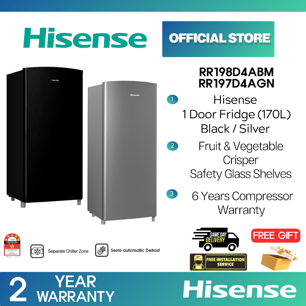 HISENSE Single Door Fridge 170L Refrigerator Peti Sejuk RR197D4AGN