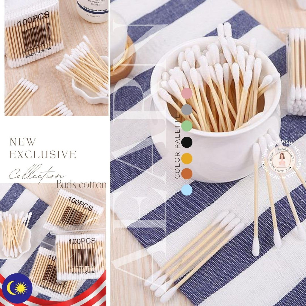 Readystock Double Headed Cotton Swab Bamboo Cotton Swab Wooden Stick