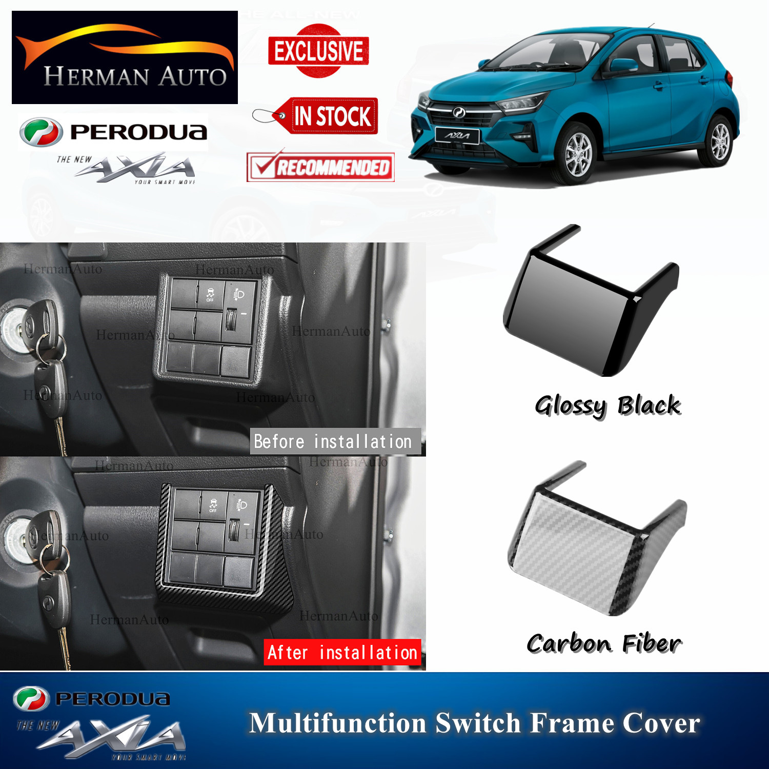 HermanAuto Perodua New Axia 2023 Car Multifunction Switch Frame Cover