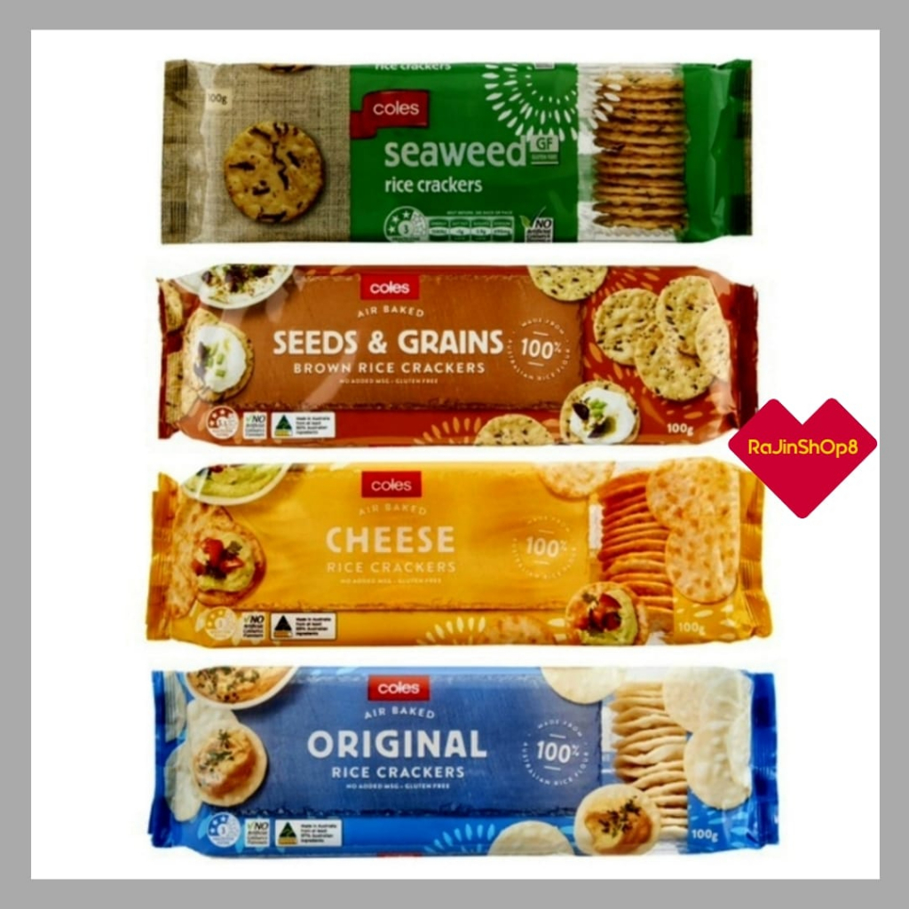 Coles Rice Crackers G Original Seaweed Cheese Seeds Grains