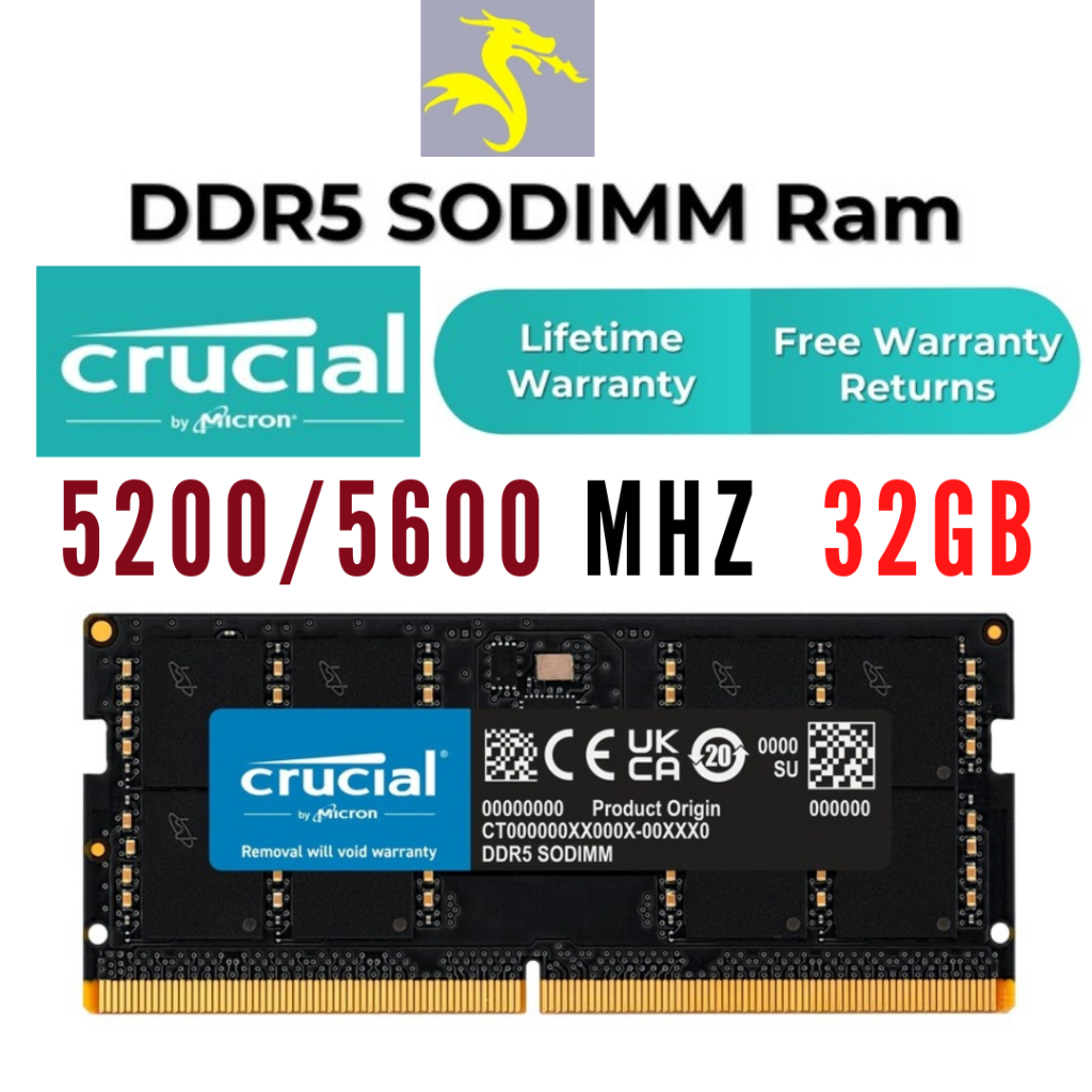 Crucial DDR5 SODIMM RAM For Laptop 8GB 16GB 32GB 5600MHz DDR4 Notebook