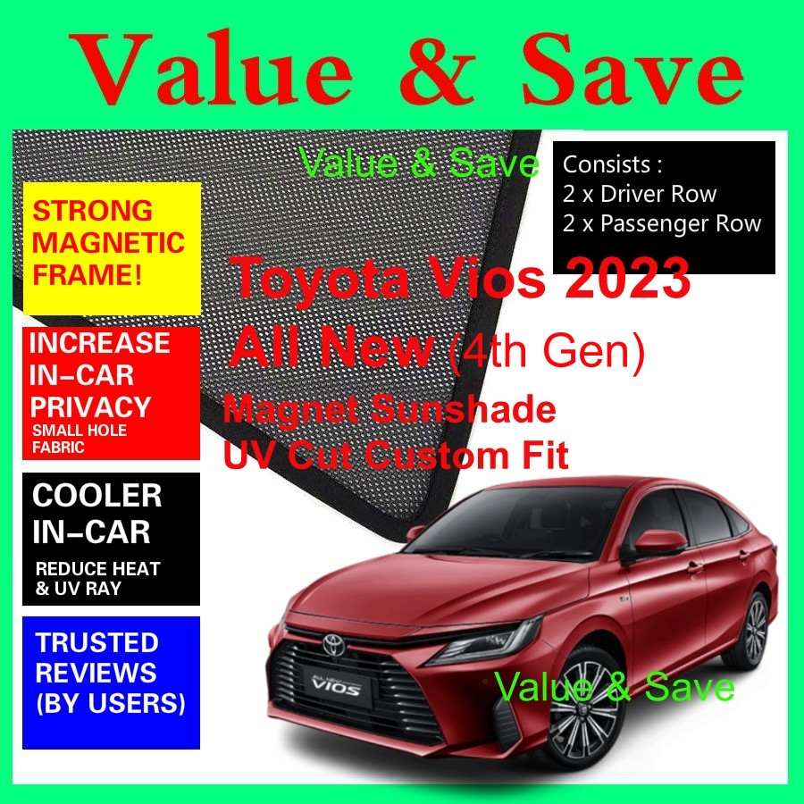 Toyota Vios 2023 2024 4th Gen UV Cut Custom Fit Magnetic Sun Shade