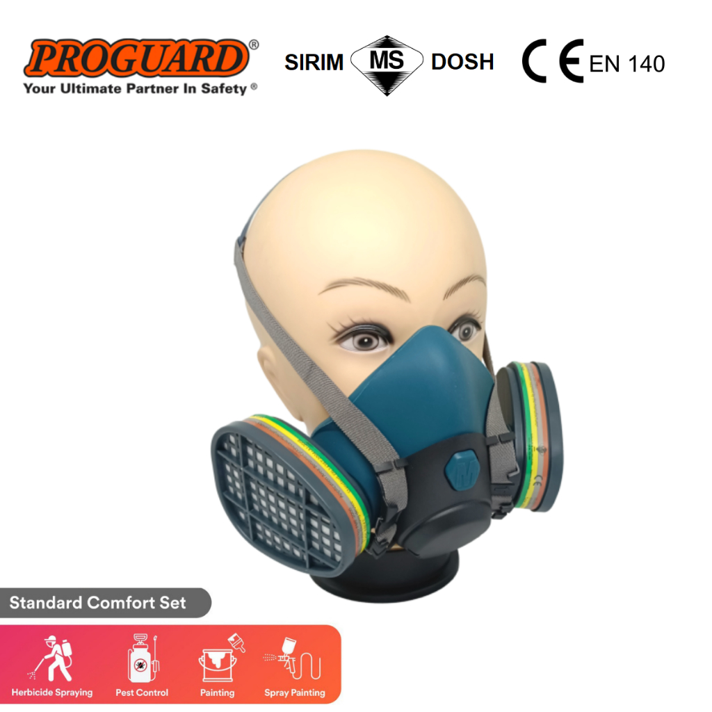 Half Face Respirator Mask C W Class1 Multi Gas Double Cartridge