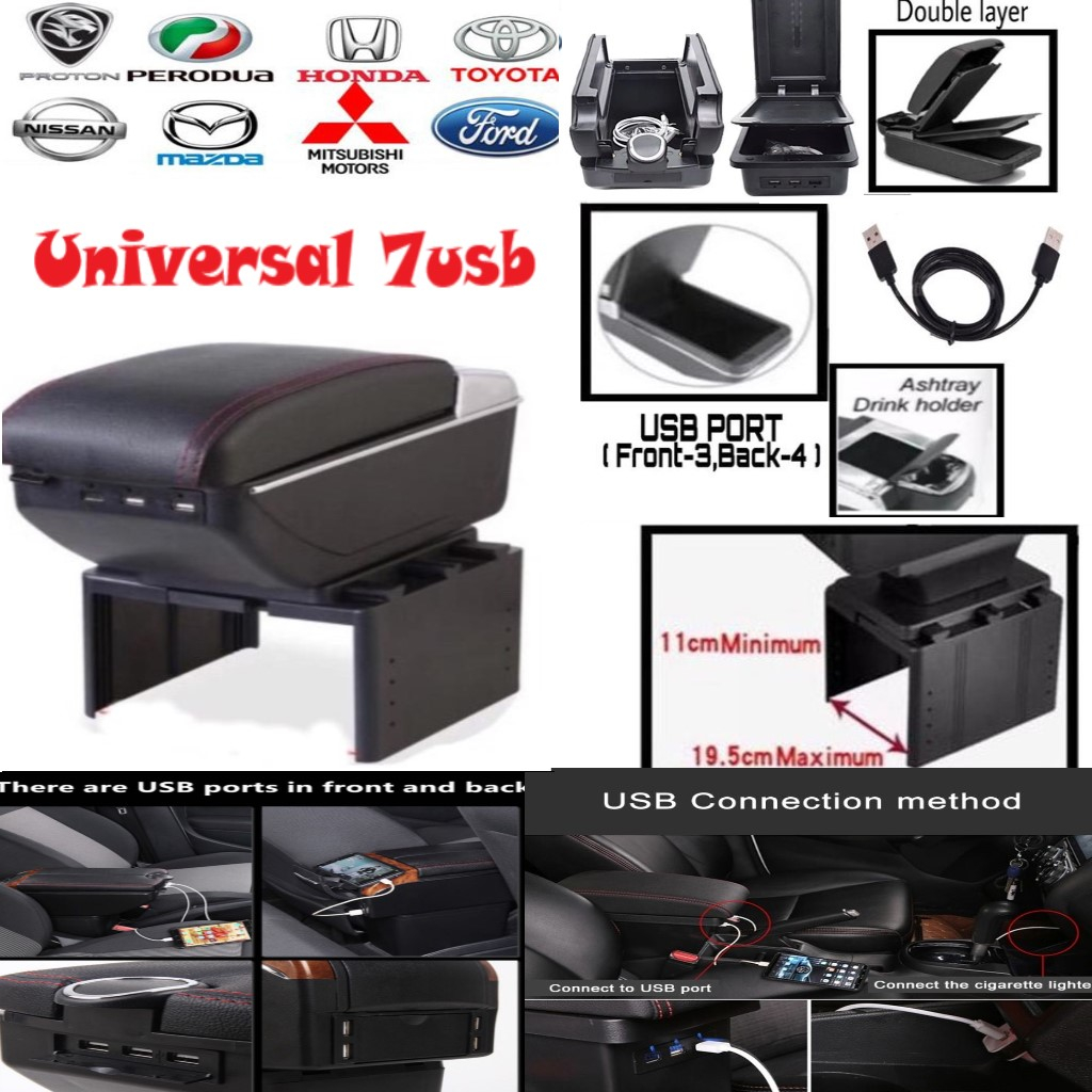 Usb Armrest Adjustable With Cup Holder Armrest Universal Car Proton