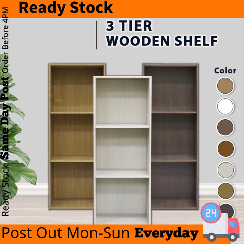 Tier Bookshelf Multipurpose Shelf Rak Buku Tingkat Wooden Shelf