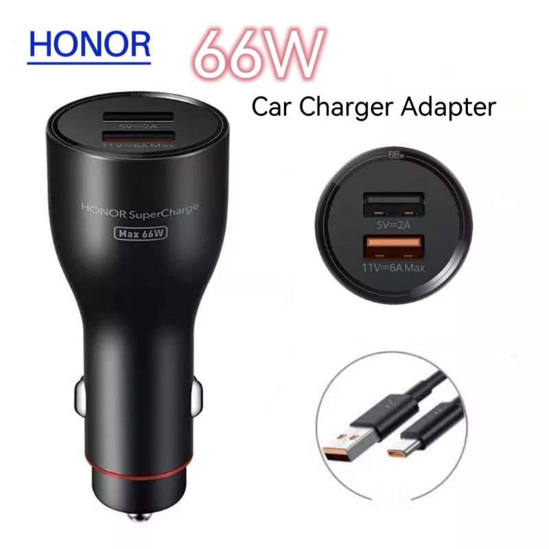 Honor 66W Car Adapter Charger 6A Type C USB Cable Support SuperCharge