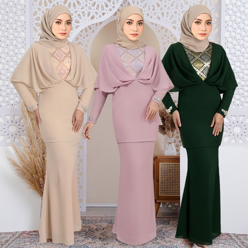 Luxe Elegant Kurung Baju Kurung Nude Baju Raya Chiffon Batik