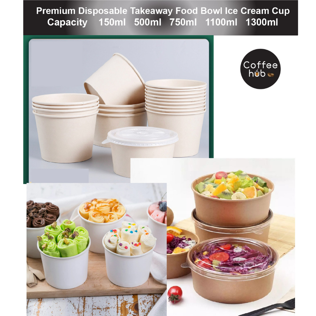 Ready Stock Disposable Kraft Paper Bowls Fruit Salad Ice Cream Food