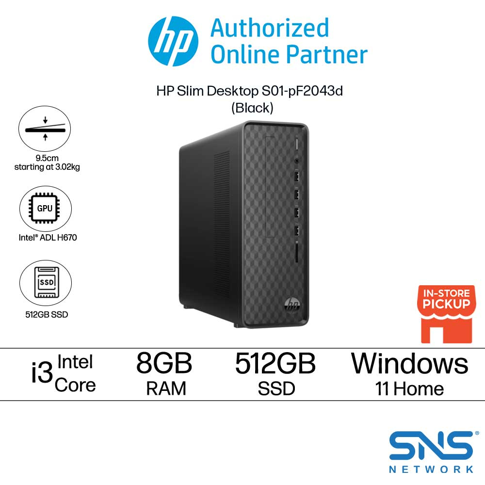 HP Slim Desktop S01 PF2043d Black I3 12100 512GB SSD 8GB Intel UHD