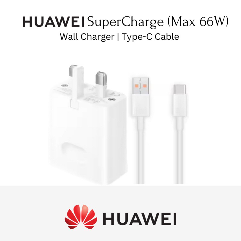 READY STOCK HUAWEI 66W SUPERCHARGE WALL CHARGER 6A USB C CABLE