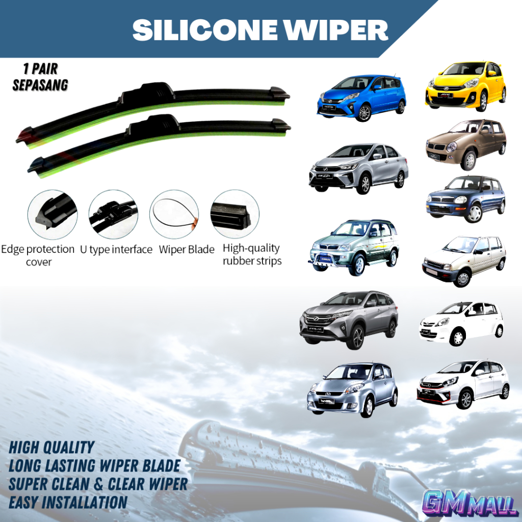 Silicone Wiper Perodua Myvi Axia Viva Kelisa Kenari Kancil Bezza Aruz