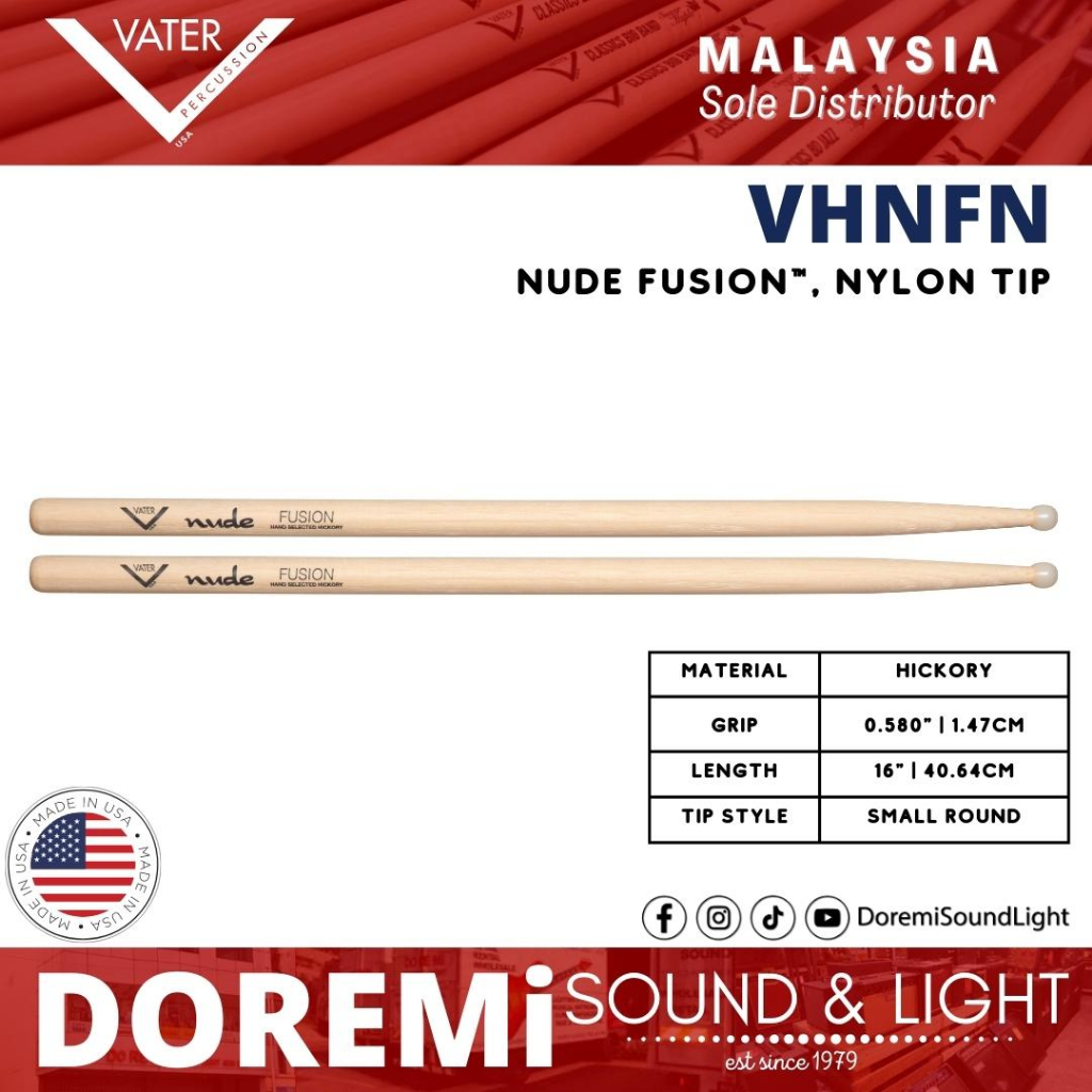 Vater Vhnfn Nude Series Hickory Drumstick Fusion Nylon Tip Shopee