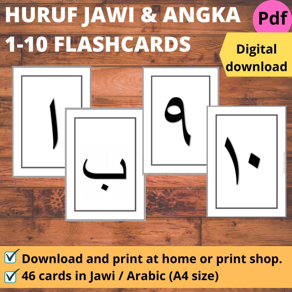 Printables Huruf Jawi Hijaiyah Arabic Number Flashcard Softcopy Pdf