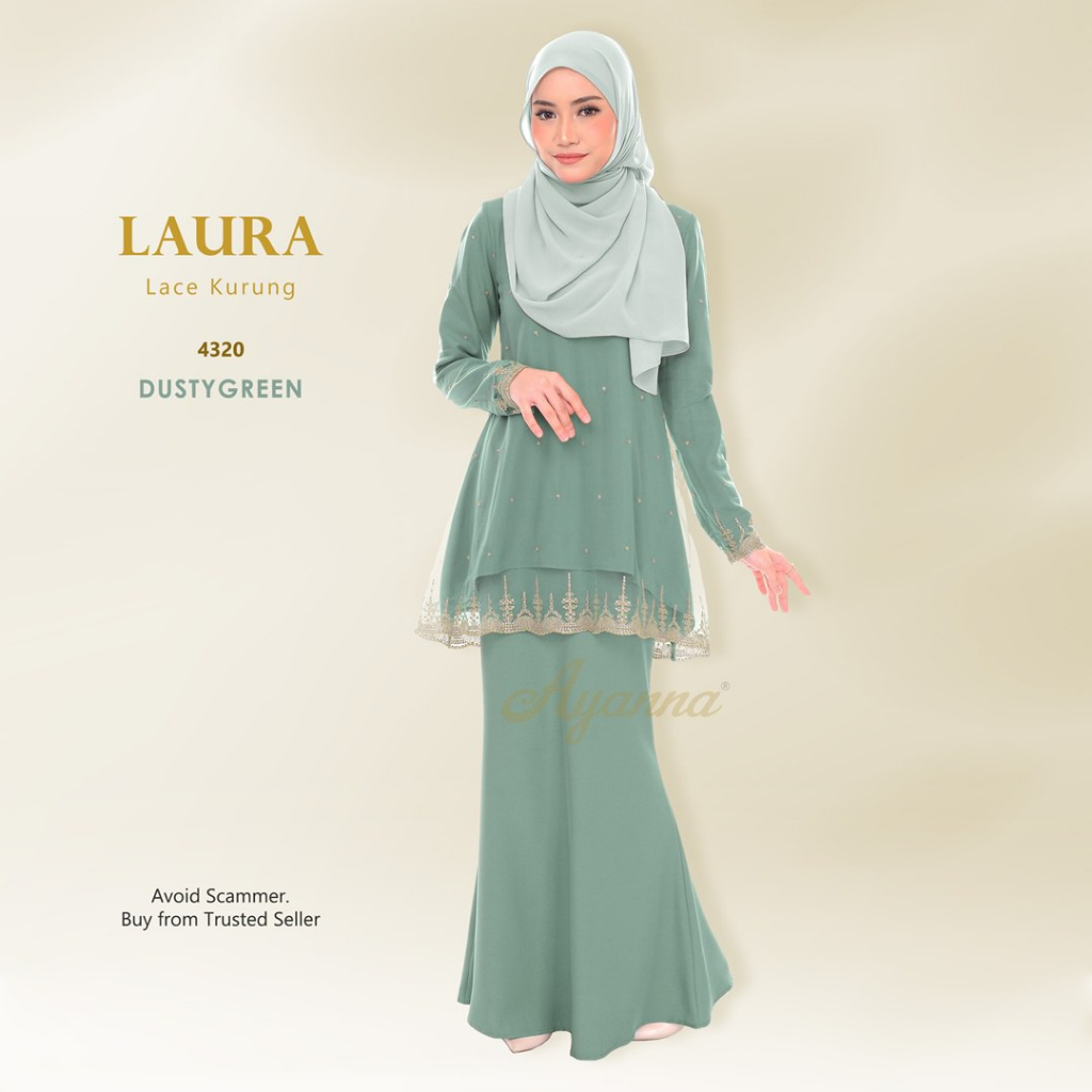 Tema Dusty Green Baju Kurung Dewasa Plus Size Lace Moden Tunang