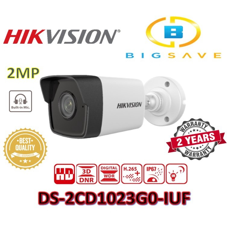 HIKVISION 2MP DS 2CD1023G0 IUF BUILD IN MIC FIXED BULLET NETWORK CAMERA