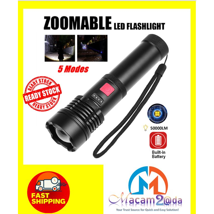 Ready Stock 50000 Lumens XLamp XHP50 Most Powerful Flashlight Usb