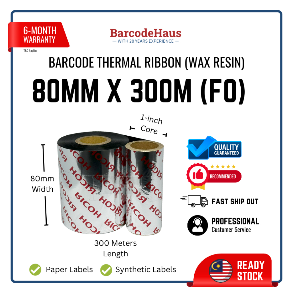 Wax Resin 80MM X 300M FO RICOH WAX RESIN RA Thermal Transfer Ribbon