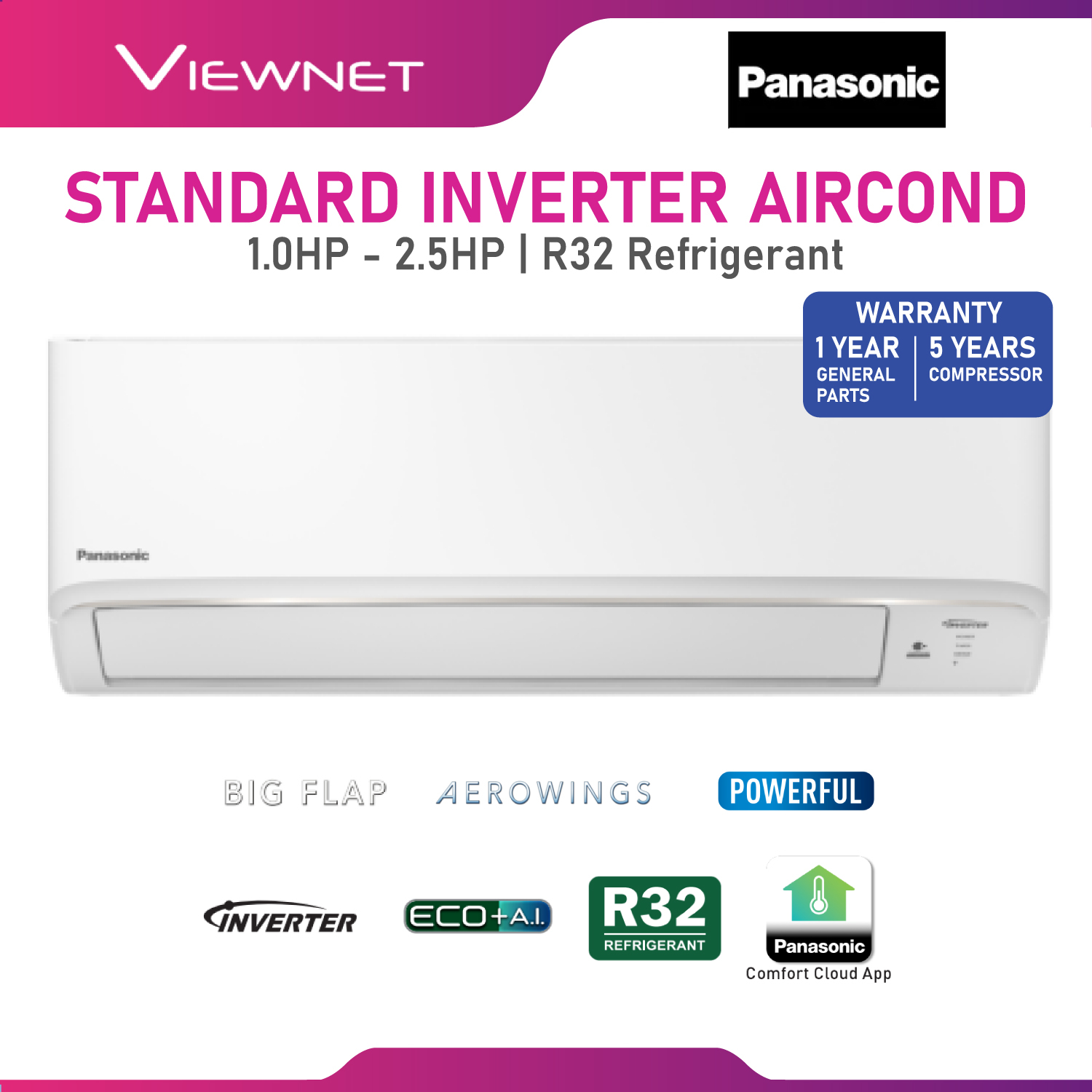 PANASONIC Standard Inverter 1 0HP 2 5HP R32 Air Conditioner CS CU