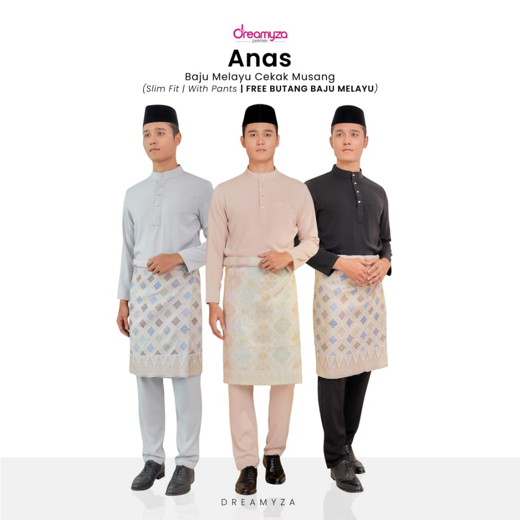 Anas Baju Melayu Slim Fit Cekak Musang With Pants 2 0 FREE BUTANG BAJU