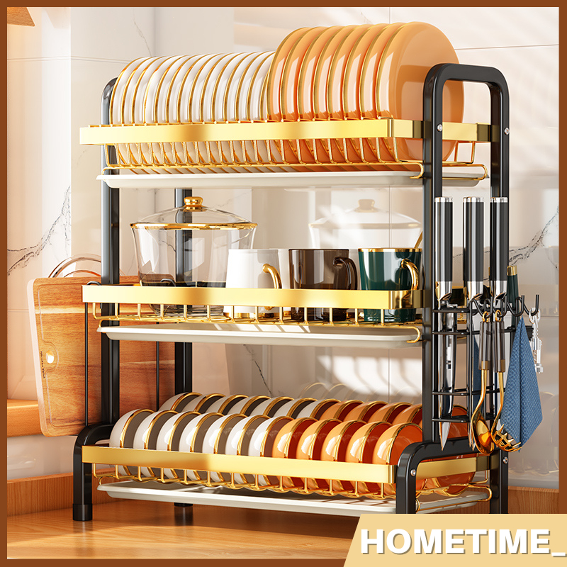 Dish Rack Gold Rak Pinggan Stainless Steel Rak Sinki Dapur Storage Rack